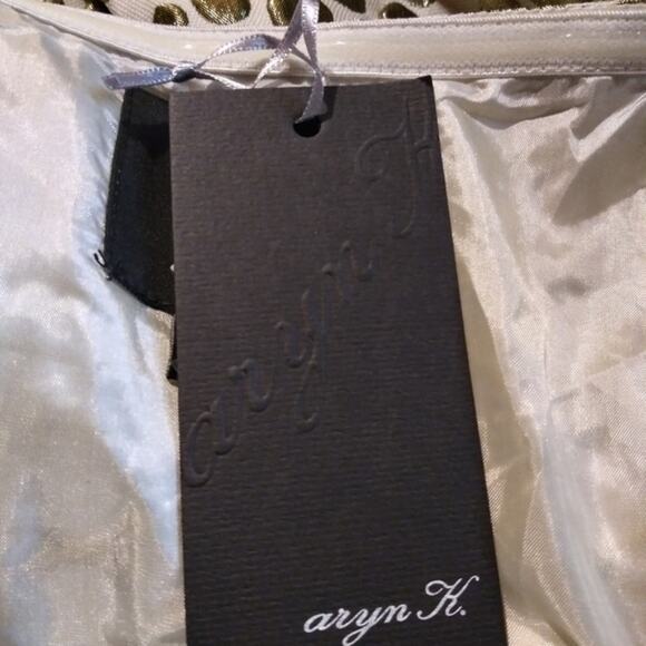 Aryn K. One Shoulder Cream & Gold Polka Dot Dress Sz Medium - Picture 4 of 8